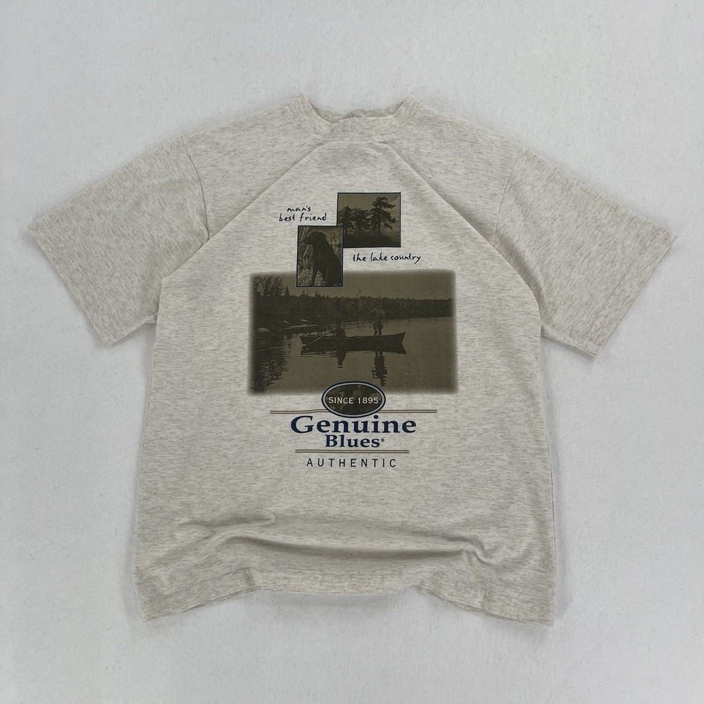 Vintage Genuine Blues T-Shirt Mens XL White Graphic Print Cotton Heavyweight